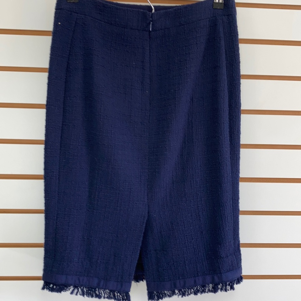 J. CREW Tweed Moto 2 pc Suit Set Jacket (6) ; Skirt (4) Navy Blue Tweed Fringe - Picture 16 of 16